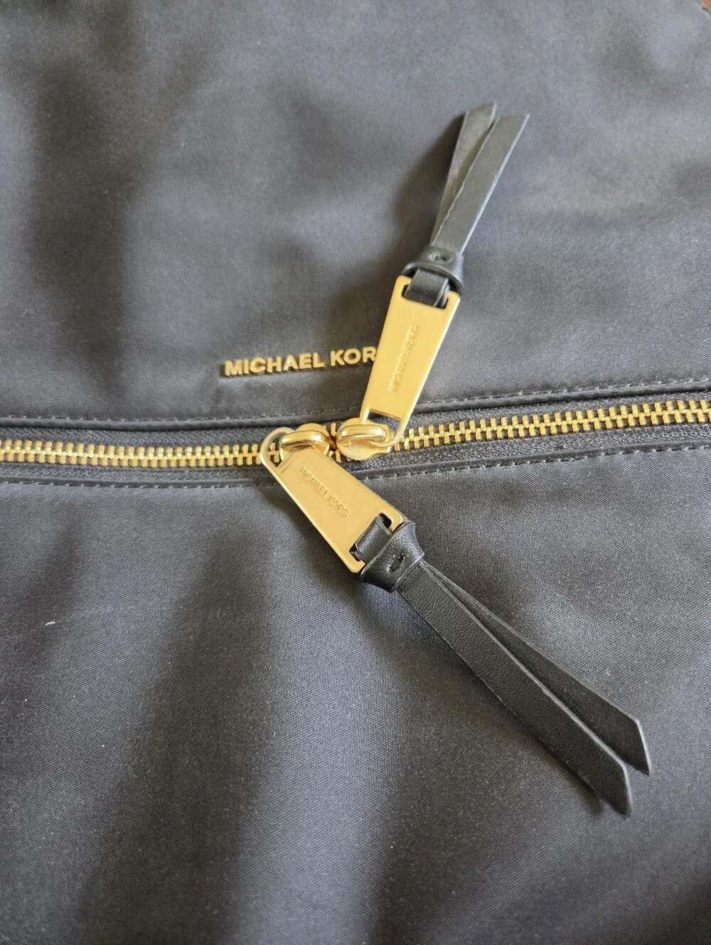 Michael Kors Polly Medium Nylon Backpack Black Gold Lightweight